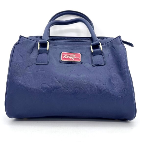 Walt Disney Boutique Handbag Purse Minnie Mouse Polka Dot White Bow Navy Blue - Picture 2 of 16